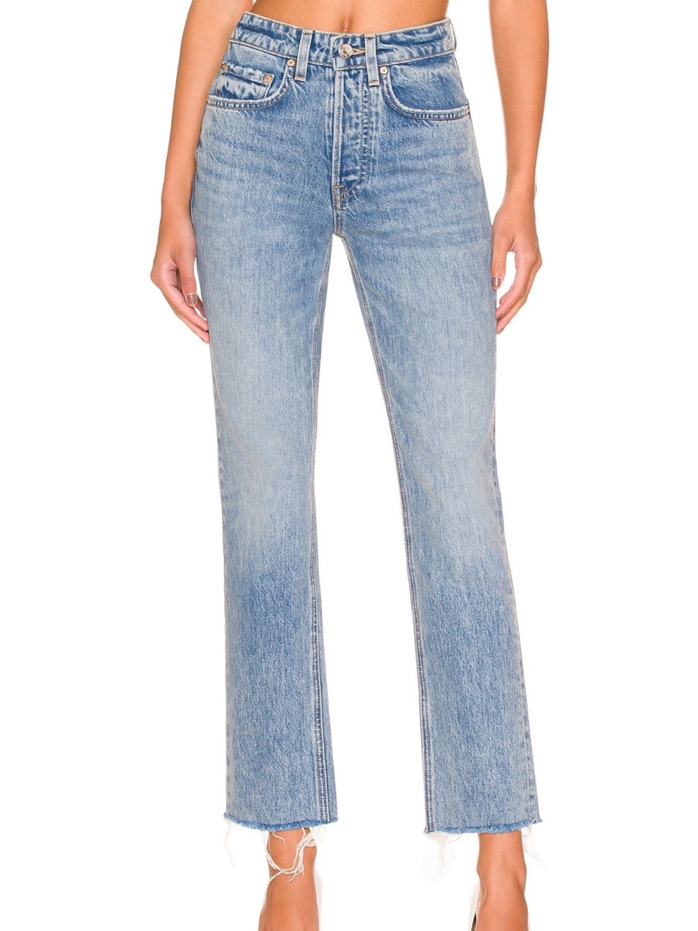 GRLFRND Light Blue High-Rise Straight Leg Jeans